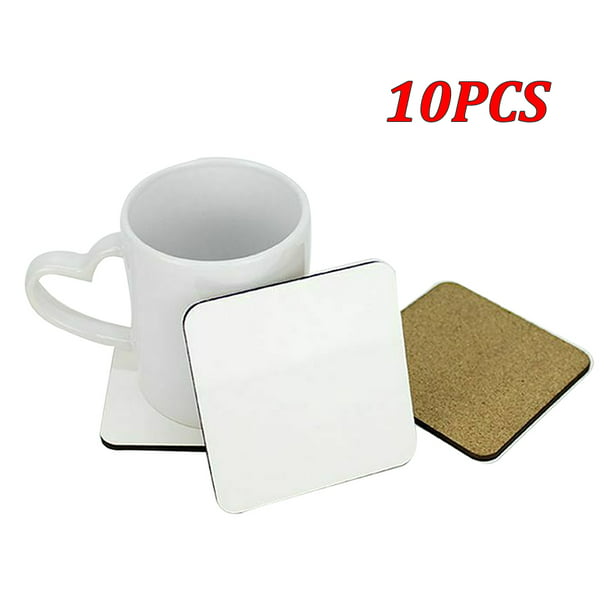 Square Sublimation Blanks Coasters for Drinks Heat Transfer Cup Coasters for Home Decor,Set of 6 White Ceramic Stone Coaster Set with Cork Backing Pads 